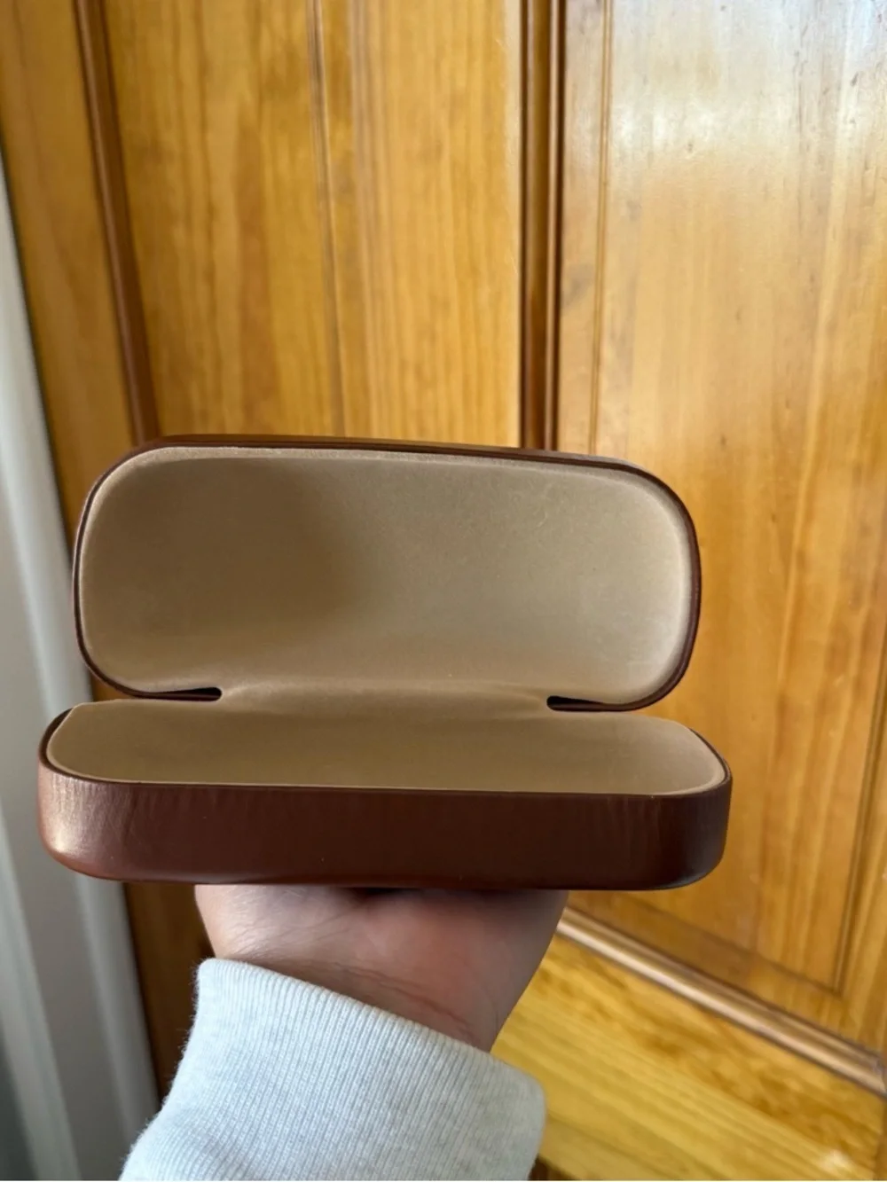 Longchamp Paris Designer Brown Embossed Leather Glasses Case